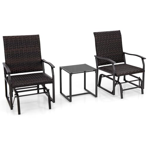 LIFEZEAL 3 TLG. Gartenmöbel-Set, Balkonmöbel Set Polyrattan mit Gartentisch & 2 Schaukelstühle, Wetterfest Lounge Set Gartensitzgruppe Outdoor für Balkon, Terrasse, Hof von LIFEZEAL