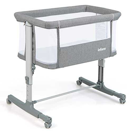 LIFEZEAL 3 in 1 Beistellbett, 5-stufig höhenverstellbares Babybett, Babywiege Stubenwagen mit Matratze, Mobiler Reisebett auf Rollen mit Tragetasch, Kinderbett für Baby ab Geburt bis 9 kg (Hellgrau) von LIFEZEAL