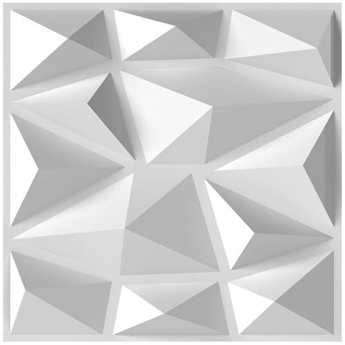 LIFEZEAL 50/100 Stück 3D Wandpaneele, Wandverkleidung Paneele Diamant-Form, Wanddekoration DIY für Innenbereich, PVC Dekoren Deckenpaneele Wandtattoos für Zuhause & Büro, 30 x 30 cm (Weiß 2) von LIFEZEAL