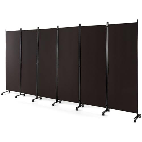 LIFEZEAL 6 Teilig Raumteiler Faltbar, 334 x 172 cm Trennwand mit Rollen, Raumteiler Stehend aus Metallrahmen, Paravent Stellwand für Wohnzimmer & Esszimmer von LIFEZEAL