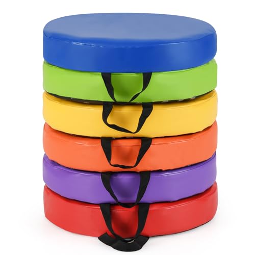 LIFEZEAL 6er Set Kinder Stuhlkissen, 6 Farbige Sitzkissen mit Griff, Stapelbare Bodenkissen aus Schaumstoff, Kinder-Ruhekissen, Hauptkissen für Kinderzimmer, Kindergarten (Rund) von LIFEZEAL