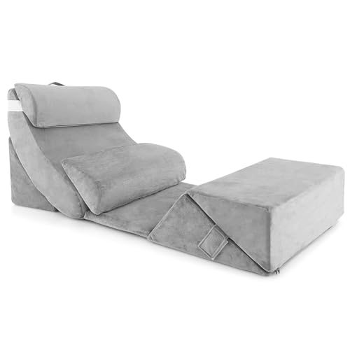 LIFEZEAL 7 Teiliges Keilkissen Set, Orthopädisches Bettkeilkissen aus Memory Baumwolle, 120 x 60 cm Rückenkissen, Lesekissen Set mit Waschbarem Bezug, Rückenlehne zum Schlafen, Unterhaltung von LIFEZEAL