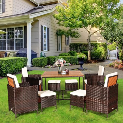 LIFEZEAL 9 TLG. Gartenmöbel Set, Polyrattan Garten Esssitzgruppe mit Sitzkissen, Rattan Essgruppe mit Tisch, Sessel & Hocker, Balkonmöbel Set für bis zu 8 Personen LIFEZEAL 9 TLG. Gartenmöbel Set, Polyrattan Garten Esssitzgruppe mit Sitzkissen, Rattan Essgruppe mit Tisch, Sessel & Hocker, Balkonmöbel Set für bis zu 8 Personen von LIFEZEAL