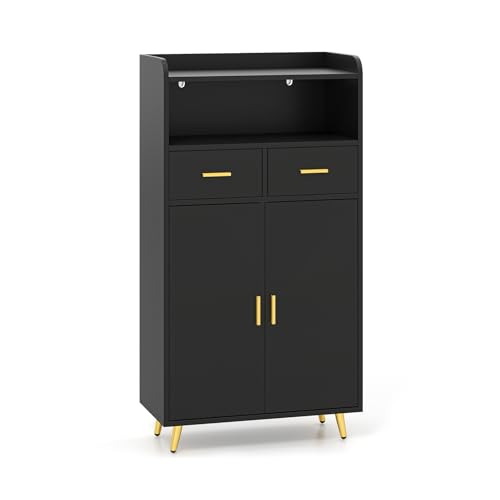 LIFEZEAL Aufbewahrungsschrank, Mehrzweckschrank mit Türen, 2 Schubladen & einstellbares Regal, Wohnzimmerschank für Esszimmer, Wohnzimmer & Badezimmer (Schwarz) von LIFEZEAL
