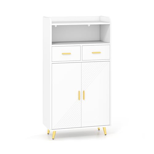 LIFEZEAL Aufbewahrungsschrank, Mehrzweckschrank mit Türen, 2 Schubladen & einstellbares Regal, Wohnzimmerschank für Esszimmer, Wohnzimmer & Badezimmer (Weiß) von LIFEZEAL