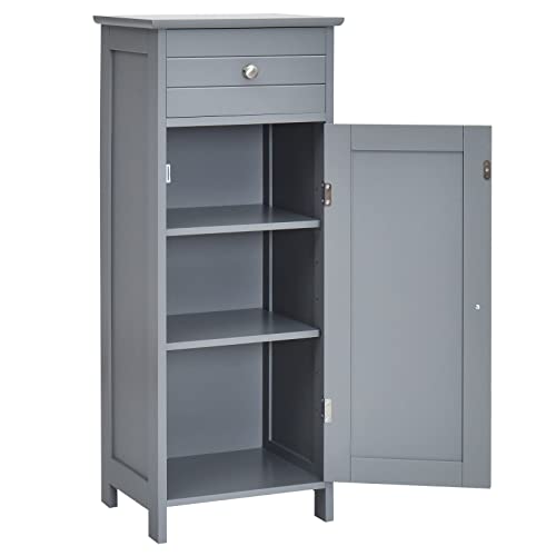 LIFEZEAL Badezimmerschrank, Aufbewahrungsschrank mit verstellbaren Regalen, Badschrank aus MDF mit Schublade, Mehrzweckschrank für Wohnzimmer, Küche & Flur, 35,5 x 30,5 x 88 cm(grau) von LIFEZEAL