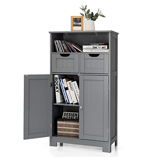 LIFEZEAL Badezimmerschrank, Badschrank mit Schubladen & verstellbaren Regalen, Aufbewahrungsschrank Holz, Moderner Hochschrank für Küche, Wohnzimmer, Badezimmer, 60 x 30 x 109 cm (grau) von LIFEZEAL