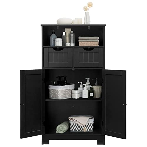 LIFEZEAL Badezimmerschrank, Badschrank mit Schubladen & verstellbaren Regalen, Aufbewahrungsschrank Holz, Moderner Hochschrank für Küche, Wohnzimmer, Badezimmer, 60 x 30 x 109 cm (schwarz) von LIFEZEAL