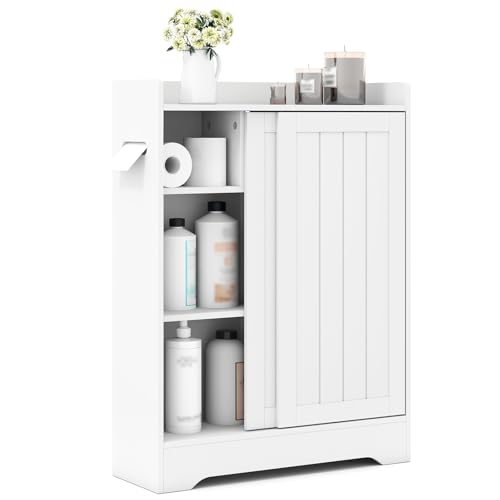 LIFEZEAL Badezimmerschrank, Badschrank platzsparend mit 2 Schiebetüren, Aufbewahrungsschrank mit verstellbaren Regalen, Organizer neben der Toilette für Bad, Wohnzimmer, 60 x 20 x 80 cm (Weiß) von LIFEZEAL