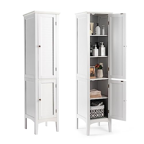 LIFEZEAL Badezimmerschrank mit 2 Türen, Hochschrank 37x37x160 cm, Bad Schrank mit 5 Ebenen, Hochschrank Aktenschrank aus Holz & MDF, Schrank Mehrzweckschrank für kleine Wohnung & Apartment (Weiß) von LIFEZEAL