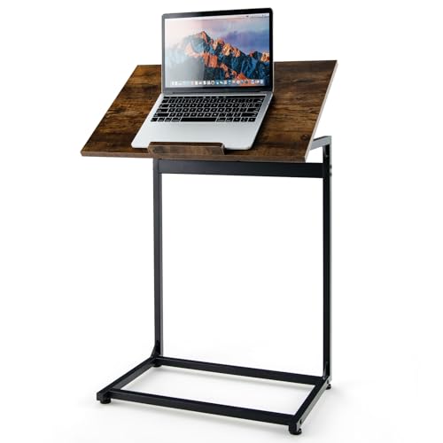 LIFEZEAL Beistelltisch C-Form, Verstellbarer Laptoptisch, Schreibtisch im Industrie-Design, Neigbarer Sofatisch Kaffeetisch für Schlafzimmer, Wohnzimmer & Büro, 57 x 37 x 83,5cm, Braun von LIFEZEAL