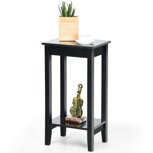 LIFEZEAL Beistelltisch 74cm Hoch, Telefontisch Sofatisch mit Ablage, Ablagetisch aus Massivholz, Holztisch Blumenhocker für Wohnzimmer, Schlafzimmer, Flur, 39,5 x 29,5 x 74 cm (1, Schwarz) von LIFEZEAL