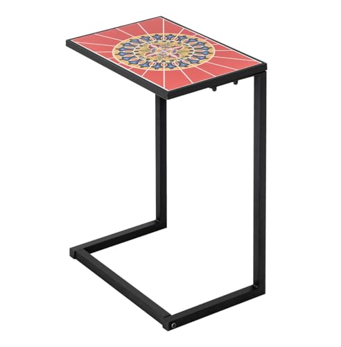 LIFEZEAL Beistelltisch C-förmig, Kaffeetisch mit Mosaiktischplatte & Metallrahmen, Sofatisch Retro, für Wohnzimmer, Balkon, Garten, Terrasse, 46,5 x 32 x 65,5 cm von LIFEZEAL