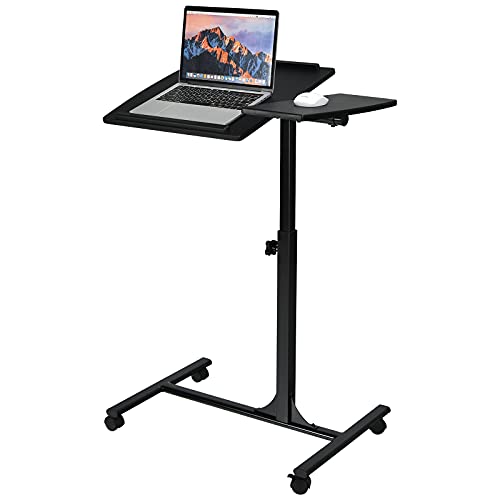 LIFEZEAL Beweglicher Stehtisch mit 4 Rollen, Höhenverstellbarer Laptoptisch, Ergonomischer Notebooktisch, Schreibtisch mit Winkeleinstellbarer Tischplatte, Überbett-Tisch für Wohnzimmer (Schwarz) von LIFEZEAL