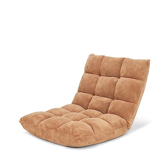 LIFEZEAL Bodenstuhl gepolstert, Bodensessel Bodensofa mit Verstellbarer Rückenlehne, Meditationsstuhl aus Korallenvlies, Floor Chair für Meditation & Lesen (Aprikose) von LIFEZEAL