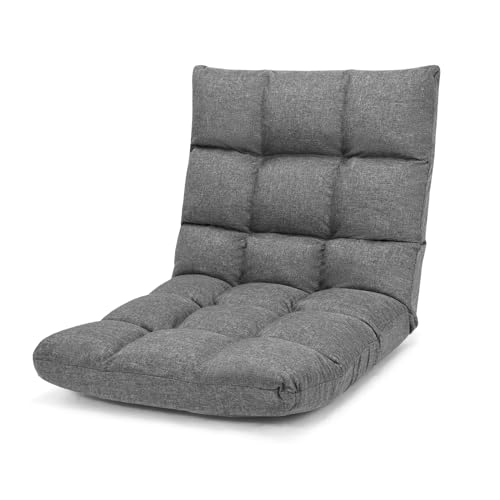 LIFEZEAL Bodenstuhl gepolstert, Bodensessel Bodensofa mit Verstellbarer Rückenlehne, Meditationsstuhl aus Korallenvlies, Floor Chair für Meditation & Lesen (Grau2) von LIFEZEAL