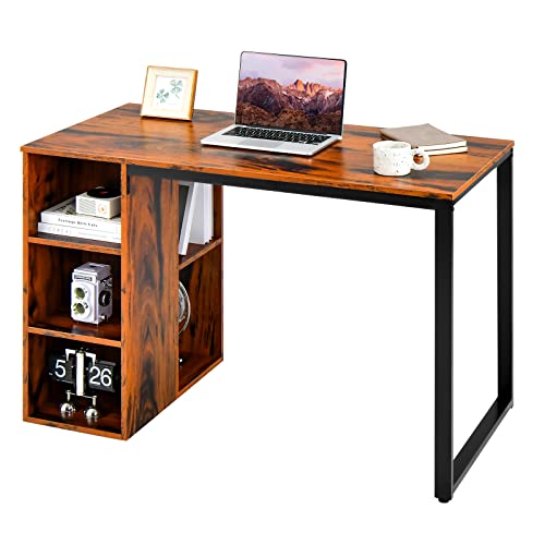 LIFEZEAL Schreibtisch mit Regal, Computertisch mit Aufbewahrung, Bürotisch Holz, Arbeitstisch Computerarbeitsplatz für Home Office, 115 x 59,5 x 75 cm, Vintage-Stil (Rustikales Braun + Schwarz) von LIFEZEAL