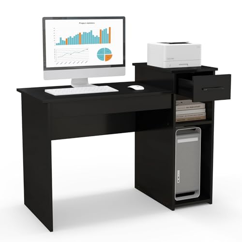 LIFEZEAL Computertisch, Büro-Schreibtisch mit Schublade, Fach & CPU-Ständer, Platzsparender Bürotisch Arbeitsplatz, PC-Tisch, 102 x 50 x 82 cm, Max. 90 kg (Schwarz) von LIFEZEAL