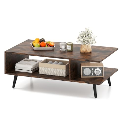 LIFEZEAL Couchtisch, Sofatisch mit 2 Ablagen & offenen Fächern, Moderner Wohnzimmertisch Kaffeetisch, 80 x 45 x 30 cm, Max. 80 kg (Braun) von LIFEZEAL