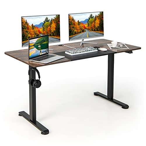 LIFEZEAL Elektrischer Schreibtisch 140 x 70 cm, Höhenverstellbarer Computertisch, Ergonomisches Sitz-Stehpult mit Tischplatte, Hebbarer Stehtisch Arbeitstisch für Büro, Studio (Braun) von LIFEZEAL