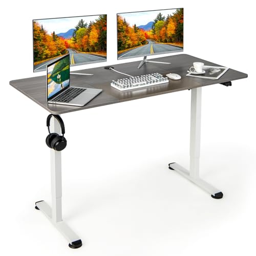 LIFEZEAL Elektrischer Schreibtisch 140 x 70 cm, Höhenverstellbarer Computertisch, Ergonomisches Sitz-Stehpult mit Tischplatte, Hebbarer Stehtisch Arbeitstisch für Büro, Studio (Grau) von LIFEZEAL