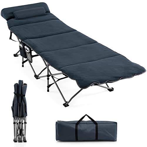 LIFEZEAL Faltbares Campingbett mit Tragetasche, tragbares Outdoorbett mit abnehmbarer Matratze und Kissen, Strandbett bis 150 kg, 191 x 68 cm (blau) von LIFEZEAL