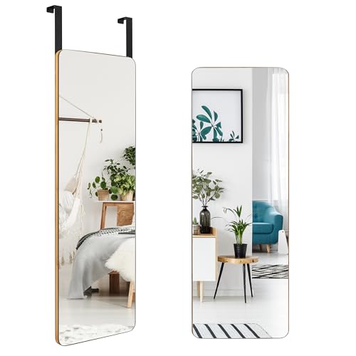 LIFEZEAL Ganzkörperspiegel, Langer Hängespiegel Wand- oder Türmontage, Türspiegel Wandspiegel Bambusrahmen, Körperspiegel für Badezimmer, Wohnzimmer, Schlafzimmer, 35 x 100 cm von LIFEZEAL