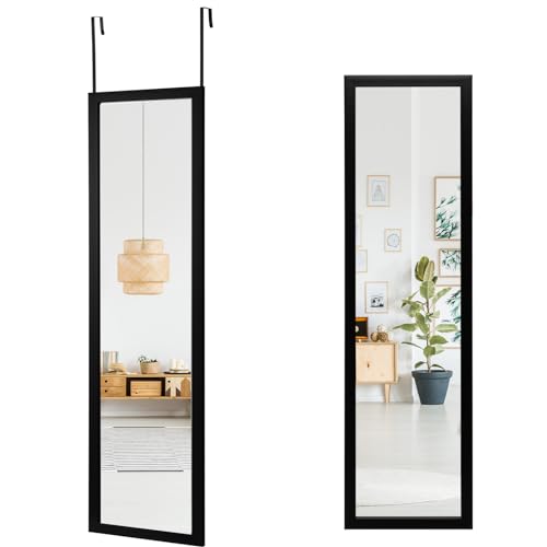 LIFEZEAL Ganzkörperspiegel 33 x 120 cm, Hängespiegel im Aluminiumrahmen, Wandspiegel Türspiegel mit Haken, für Wohnzimmer Schlafzimmer Ankleidezimmer (Schwarz) von LIFEZEAL