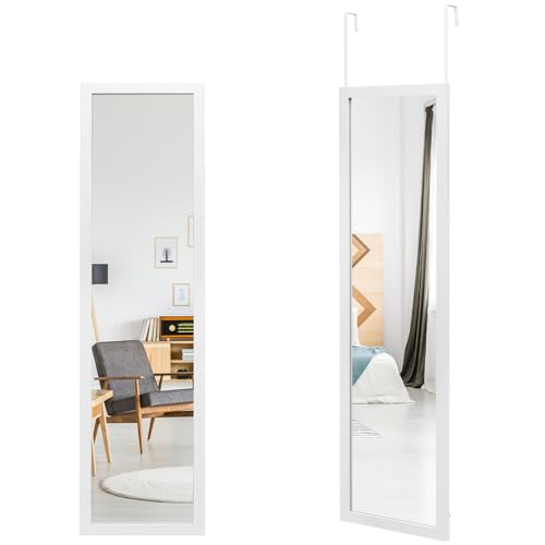 LIFEZEAL Ganzkörperspiegel 33 x 120 cm, Hängespiegel im Aluminiumrahmen, Wandspiegel Türspiegel mit Haken, für Wohnzimmer Schlafzimmer Ankleidezimmer (Weiß) von LIFEZEAL