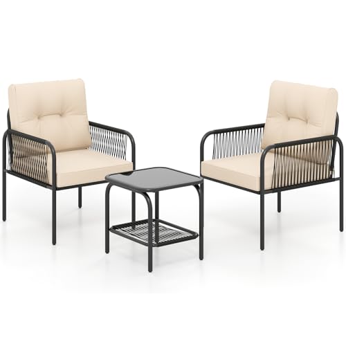 LIFEZEAL Gartenmöbel Set PE-Rattan, Terrassenmöbel Sitzgruppe mit abnehmbaren Kissen & Couchtisch Glas, Lounge Set für Garten, Terrasse und Hof von LIFEZEAL