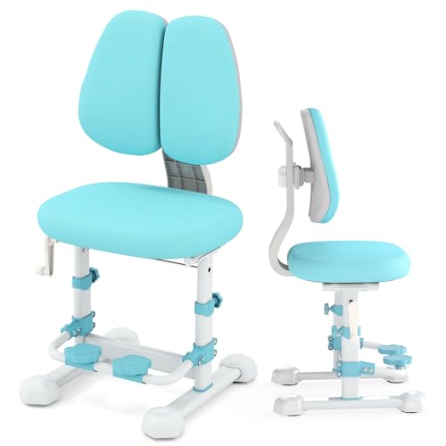 LIFEZEAL Kinder Schreibtischstuhl Höhenverstellbar, Kinderstuhl mit ergonomischer Doppellehne, Gepolsterter Drehstuhl für Studium, Computerstuhl für Jungen & Mädchen, Max. 100 kg (Form 1, Blau) von LIFEZEAL