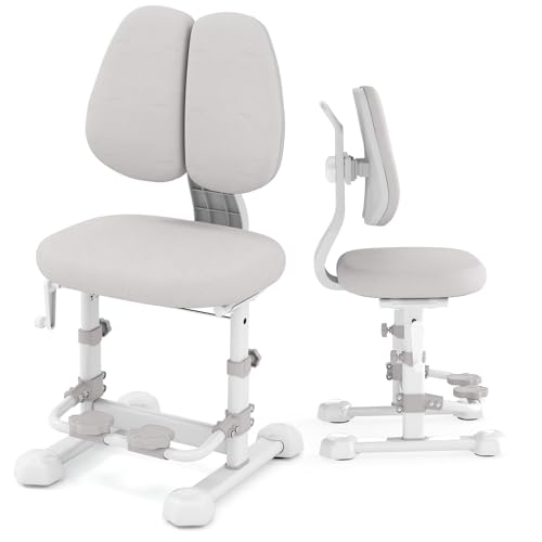 LIFEZEAL Kinder Schreibtischstuhl Höhenverstellbar, Kinderstuhl mit ergonomischer Doppellehne, Gepolsterter Drehstuhl für Studium, Computerstuhl für Jungen & Mädchen, Max. 100 kg (Form 1, Grau) von LIFEZEAL