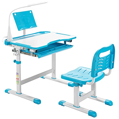 LIFEZEAL Kinderschreibtisch Höhenverstellbar, Jugendschreibtusch mit Stuhl, Schülerschreibtisch mit Schublade, Bücherständer & Tischlampe, Schreibtisch Kinder zum Lesen, Schreiben & Malen (Blau) von LIFEZEAL