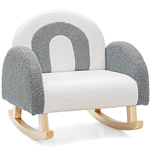 LIFEZEAL Kindersessel, Kindersofa für Kleinkinder, Mini Sofa für Mädchen & Junge, Schaukelstuhl aus Teddy Samtmaterial & Massivholzbeinen, Kinderstuhl für Kinderzimmer (grau) von LIFEZEAL