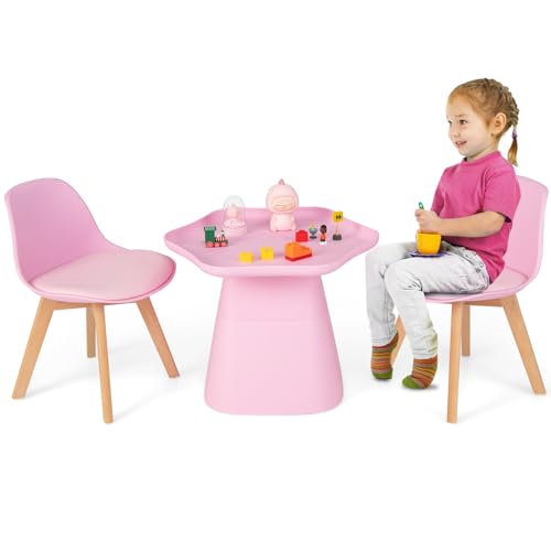 LIFEZEAL Kindertisch mit 2 Stühlen, Kinderschreibtisch & -Stuhl mit Rückenlehne, 3-teiliges Kindermöbel Sitzgarnitur zum Lernen, Essen, Spielen, für Kindergarten, Kinderzimmer, Rosa von LIFEZEAL