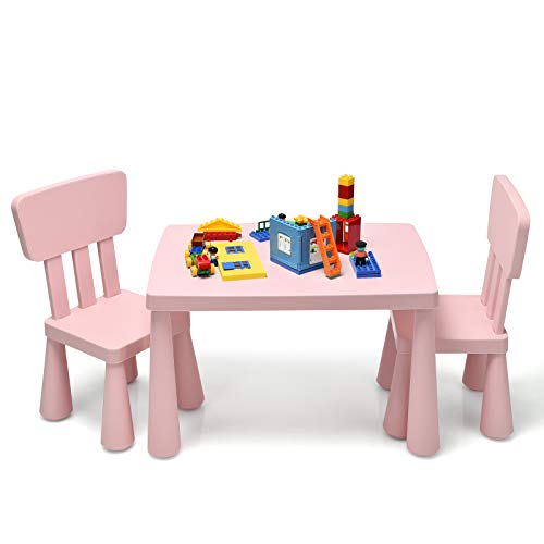 LIFEZEAL Kindertisch mit 2 Stühlen, Niedliche Kindersitzgruppe aus Kunststoff, Kindermöbel mit Rückenlehne & Runden Kanten, Kindertisch und Stuhl Set für Mädchen & Jungen (Rosa) von LIFEZEAL