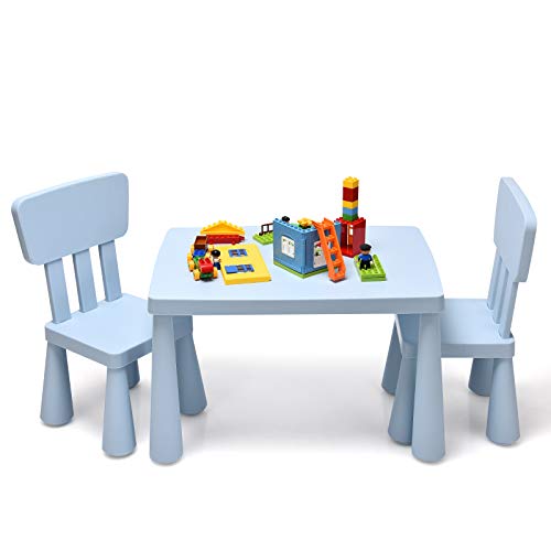LIFEZEAL Kindertisch mit 2 Stühlen, Niedliche Kindersitzgruppe aus Kunststoff, Kindermöbel mit Rückenlehne & Runden Kanten, Kindertisch und Stuhl Set für Mädchen & Jungen (Blau) von LIFEZEAL