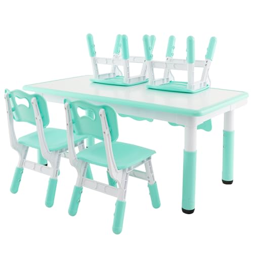 LIFEZEAL Kindertisch mit 4 Stühlen, Höhenverstellbare Kindertischgruppe, Plastik Kindermöbel für Kinder ab 18 Monate, Tisch Stuhl Set für Kindergarten, Kinderzimmer (Grün) von LIFEZEAL