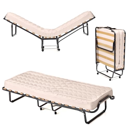 LIFEZEAL Klappbett mit Matratze, Klappbares Metallbett auf Rollen, Gästebett Einzelbett mit Doppel-hypoallergene Faserfüllung & Memory-Schaum, Made in Italy (200 x 80 cm) von LIFEZEAL