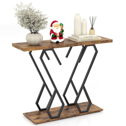 LIFEZEAL Konsolentisch Marmor, Eingangstisch mit 2 Ebenen, Flurtisch mit Schmetterlingsrahmen, Schmaler Dekotisch Beistelltisch für Wohnzimmer & Flur, 100 x 30 x 79 cm (Braun + Schwarz) von LIFEZEAL