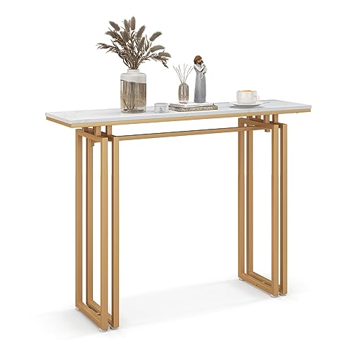 LIFEZEAL Konsolentisch Marmor, Eingangstisch mit Metallgestell, Schmaler Flurtisch in kandinavischer Stil, Multifunktionaler Beistelltisch für Wohnzimmer, Flur, Eingang, 110x30x81cm (Gold) von LIFEZEAL