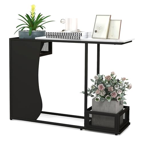 LIFEZEAL Konsolentisch mit 2 Pflanzkästen, 2 Eben Eingangstisch mit Marmor Desktop, Flurtisch 110 x 30 x 80 cm, Dekotisch Schmal für Wohnzimmer & Flur von LIFEZEAL