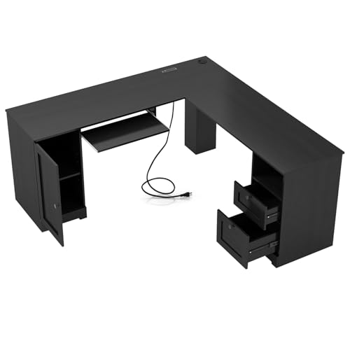 LIFEZEAL L-förmiger Computertisch mit Tastaturablage & Schubladen, Schreibtisch Organizer mit Ladestation & Kabelkanal, Eckschreibtisch mit Schrank & Regal (Schwarz) LIFEZEAL L-förmiger Computertisch mit Tastaturablage & Schubladen, Schreibtisch Organizer mit Ladestation & Kabelkanal, Eckschreibtisch mit Schrank & Regal (Schwarz) von LIFEZEAL