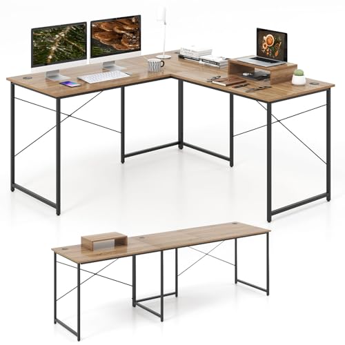 LIFEZEAL L-förmiger Schreibtisch, 240cm Reversibeler Computertisch Eckschreibtisch mit Monitorständer, Gaming Laptop PC Tisch im Industriestil, Workstation für zu Hause und im Büro (Braun) von LIFEZEAL