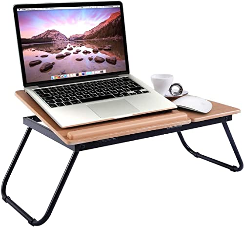 LIFEZEAL Laptoptisch fürs Bett, höhenverstellbarer & Klappbarer Betttisch, Notebooktisch Holz, Lesetisch für Bett & Couch, Tragbarer Lapdesk zum Lesen & Frühstück, 62x32x23cm, Natur von LIFEZEAL