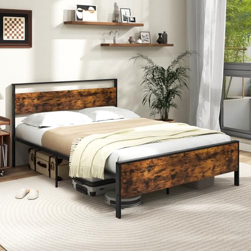 LIFEZEAL Metallbett 200 x 140 cm, Doppelbett Industriestil mit Kopf- & Fußteil, Plattformbett Bettgestell mit Stauraum unter dem Bett, Kein Boxspring erforderlich, Vintage Braun (208 x 142 x 100,5 cm) LIFEZEAL Metallbett 200 x 140 cm, Doppelbett Industriestil mit Kopf- & Fußteil, Plattformbett Bettgestell mit Stauraum unter dem Bett, Kein Boxspring erforderlich, Vintage Braun (208 x 142 x 100,5 cm) von LIFEZEAL
