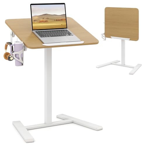 LIFEZEAL Mobiler Schreibtisch, faltbar, mit Tischplatte um 90 ° neigbar, Computerarbeitsplatz, höhenverstellbar 69,5 – 104 cm, mobiler Schreibtisch mit Haken und Getränkehalter von LIFEZEAL