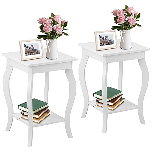 LIFEZEAL Nachttisch 2er Set, Beistelltisch Holz, Wohnzimmertisch mit 2 Ebenen, Niedriger Sofatisch für Schlafzimmer, Wohnzimmer, 40 x 40 x 60 cm (Weiß 2er Set) von LIFEZEAL