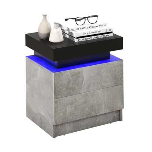 LIFEZEAL Nachttisch LED, Nachtkommode mit 2 Schubladen, Nachtschrank mit 20 Farben LED Licht & Fernbedienung, Moderner Beistelltisch für Wohnzimmer, Schlafzimmer, 45 x 35 x 52 cm von LIFEZEAL