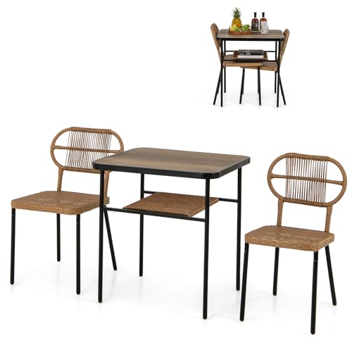 LIFEZEAL Poly Rattan Sitzgruppe, Esstisch mit 2 Stühlen für Garten, Gartentisch mit Ablage, 3-teiliges Gartenmöbel Set Bistroset für Terrasse, Patio, Pool von LIFEZEAL